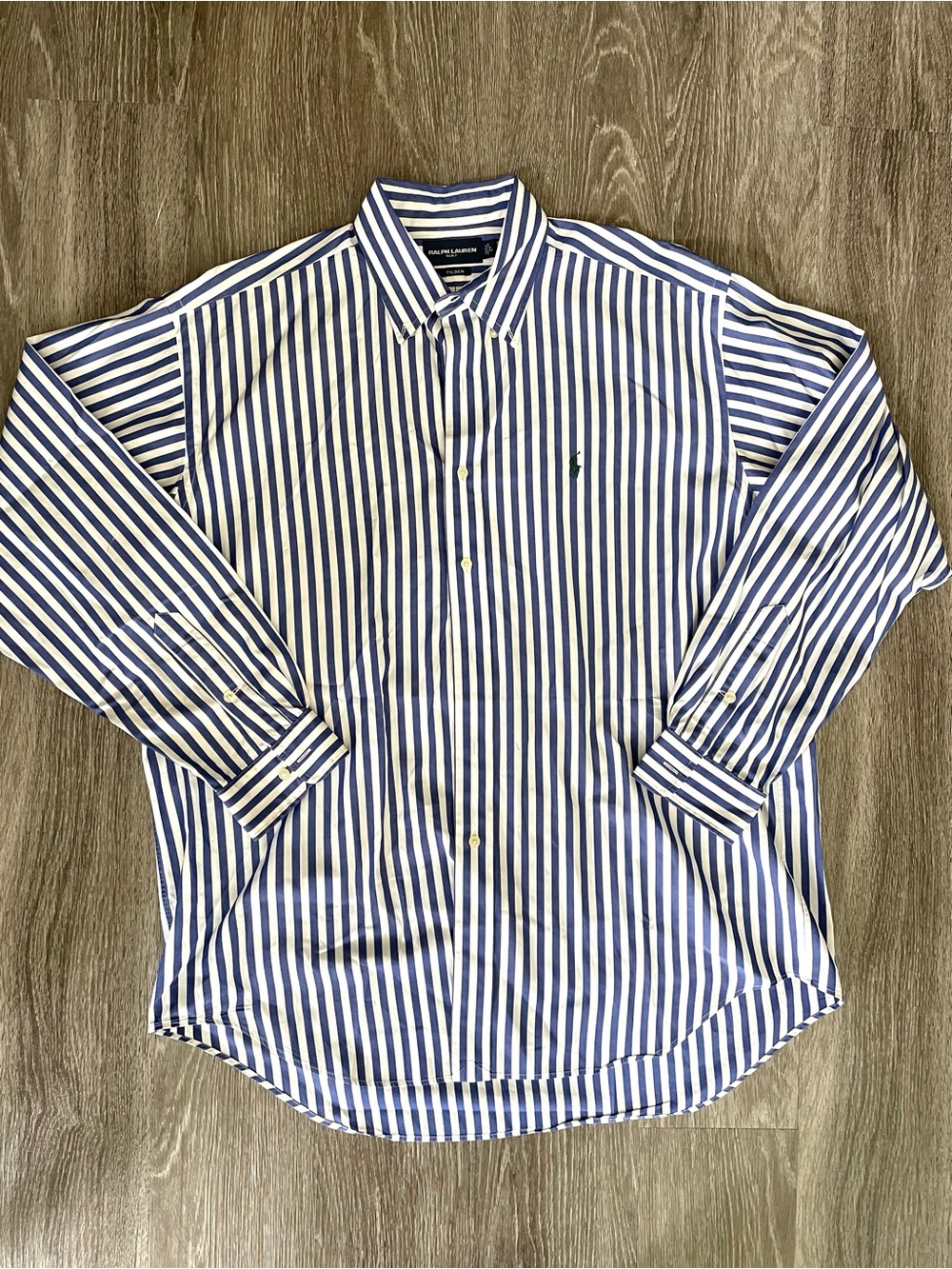 Ralph Lauren Golf Blue and White Striped Button Shirt Golfing Vacation Vintage